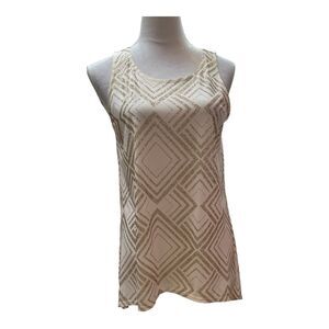 Sleeveless Tank Top Cream Gold‎ Geometric Diamond Pattern